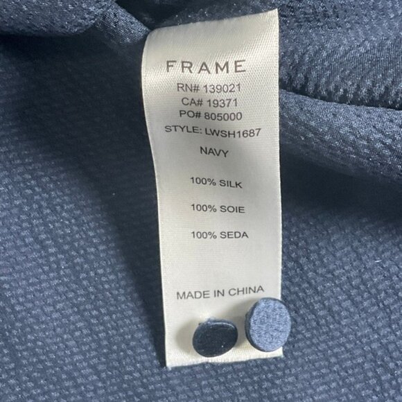 FRAME Top Womens Sz M Navy Silk Mock Neck Dainty Lace Trim Renaissance Romantic - Picture 7 of 12